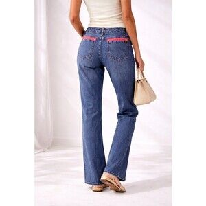 Michael Kors Women’s Jeans Size 6 Pink Stitching Gold Hardware Straight Leg